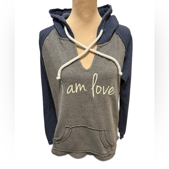 Ocean Drive "Over Sized" Small Distressed Blue & Gray Pullover Hoodie Sweatshirt - Picture 1 of 9
